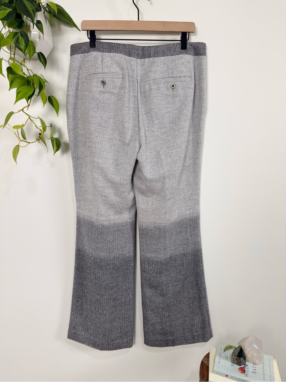 Anthropologie Elevenses Gray Ombre Flare Trouser Pants 12 Wool Blend High Rise - Picture 4 of 11